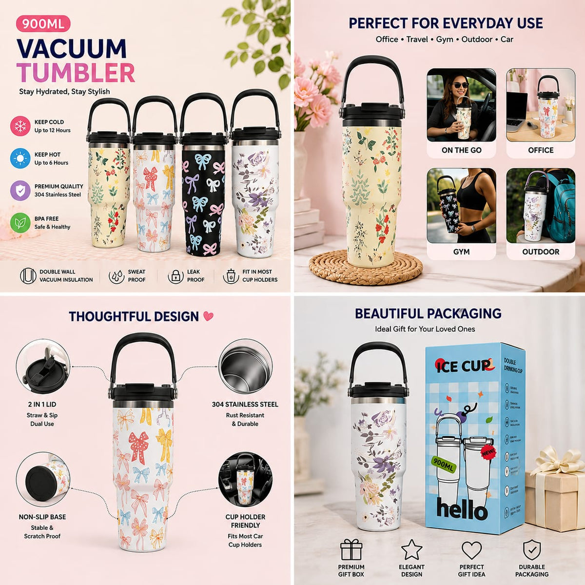 900ML Bow design Tumbler