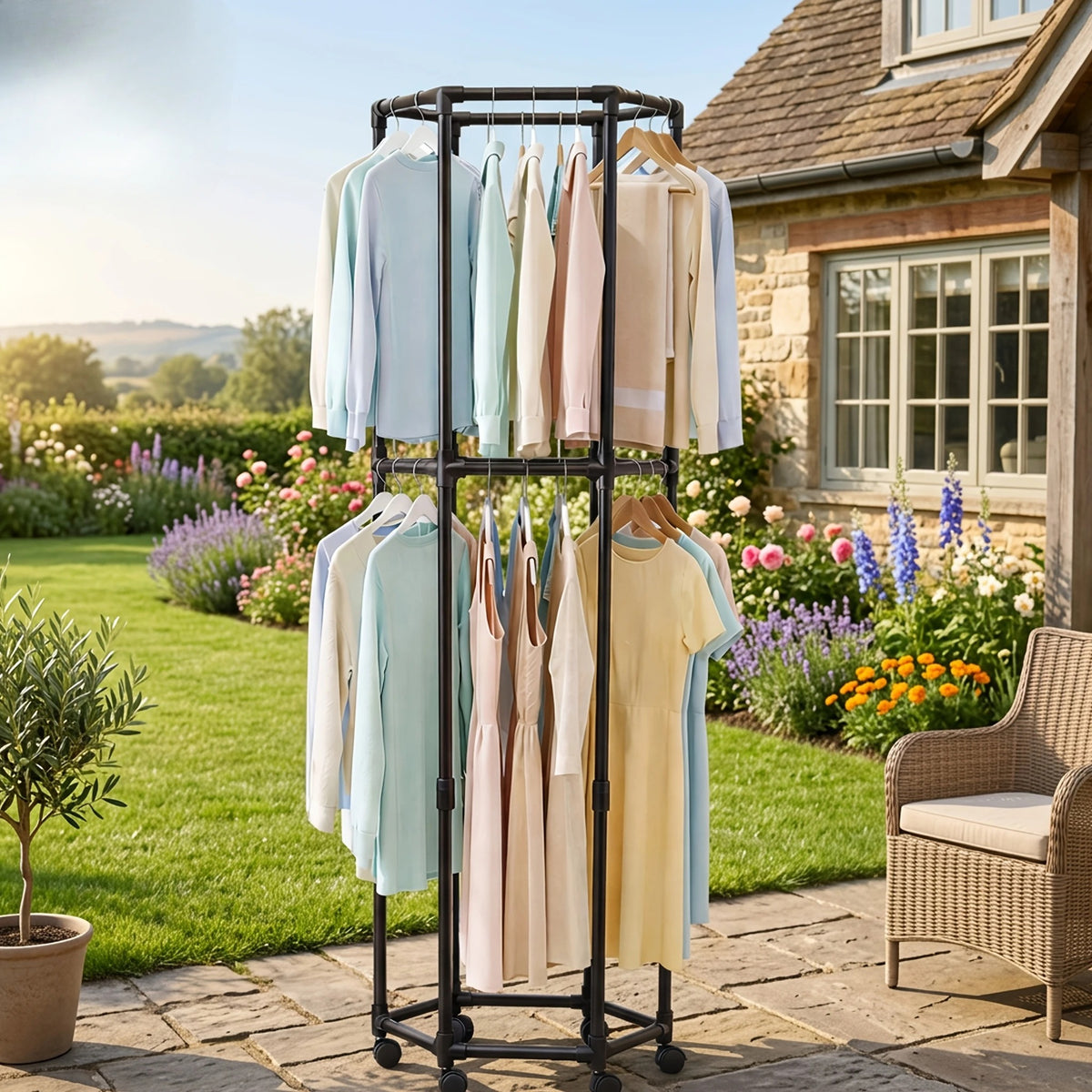 Hexagon Double Layer Cloth Rack