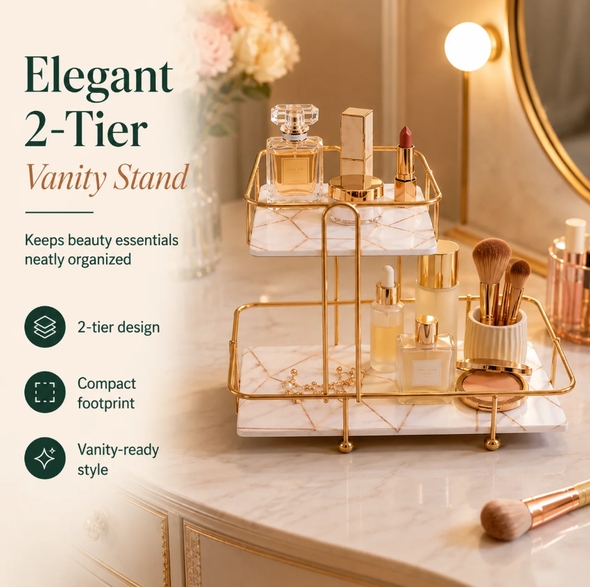 Matrix SquaRectangle 2-Tier Golden Vanity Stand