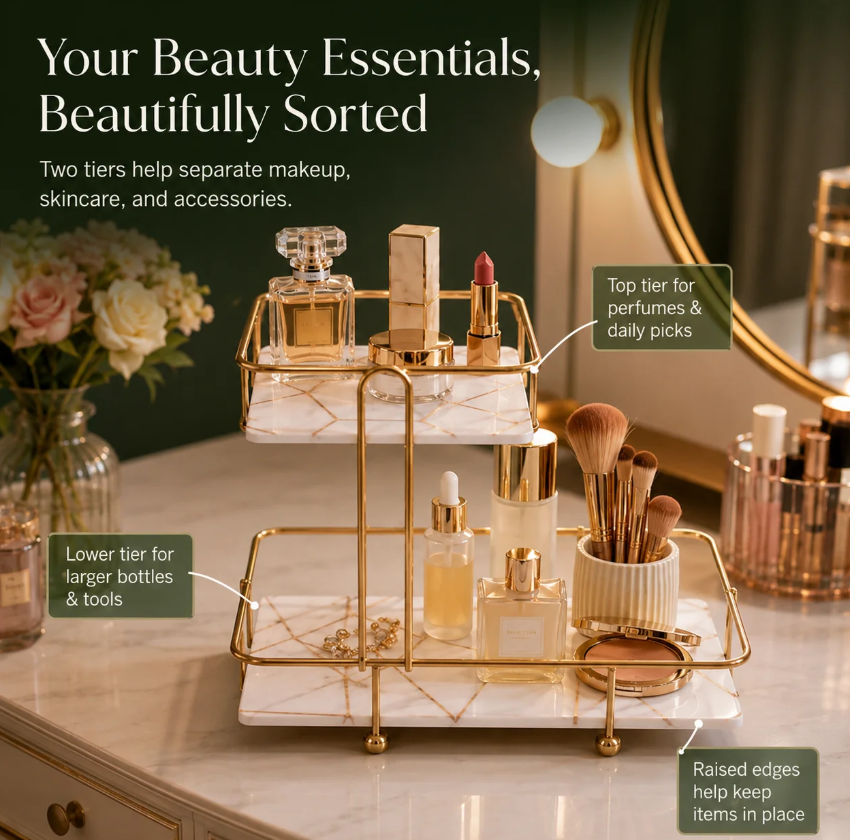 Matrix SquaRectangle 2-Tier Golden Vanity Stand