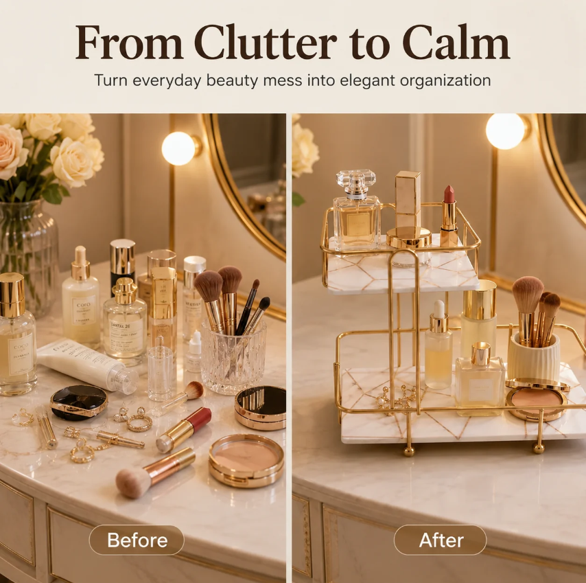 Matrix SquaRectangle 2-Tier Golden Vanity Stand