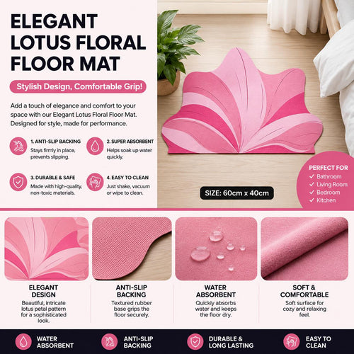 Pink Blossom Absorbent Floor Rug, Lotus Bloom Bath Mat