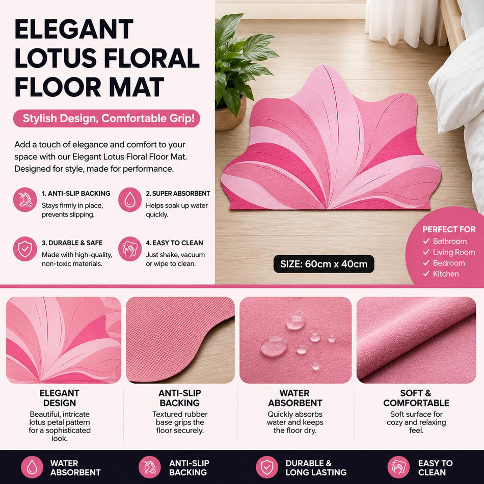 Pink Blossom Absorbent Floor Rug, Lotus Bloom Bath Mat