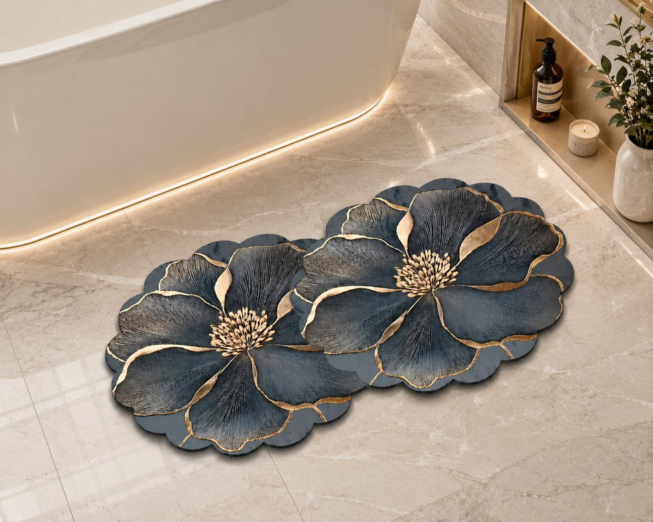 Anti Slip Gold Floral Pattern Bath Mat