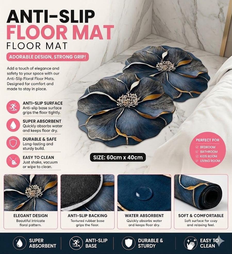 Anti Slip Gold Floral Pattern Bath Mat