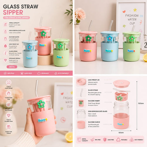 350ML Glass straw sipper