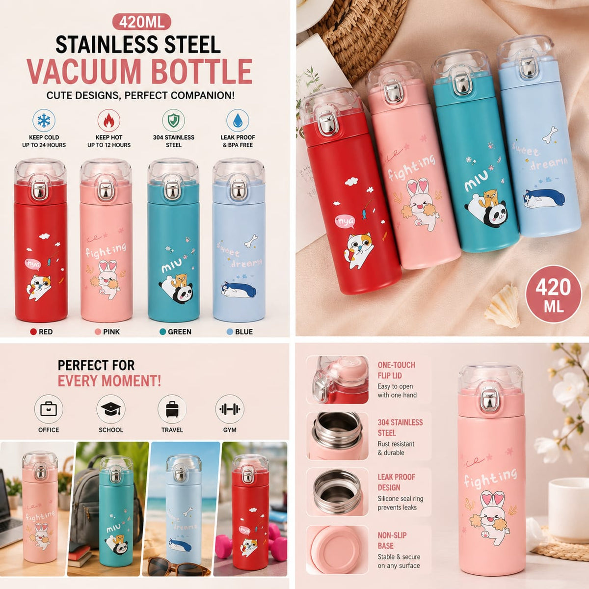 420ML Cute Printed Stainless steel bottle
