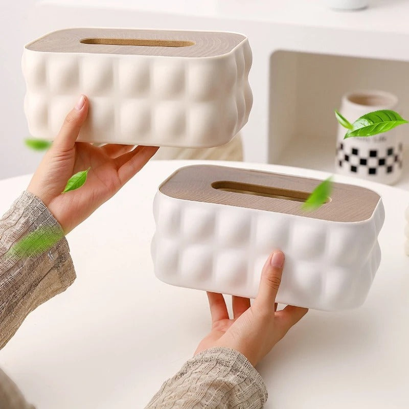 Bubble Tissue Box With Wooden Lid