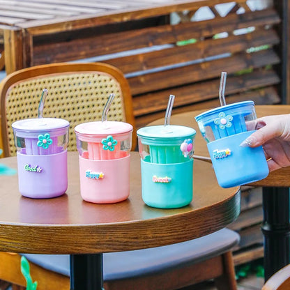350ML Glass straw sipper