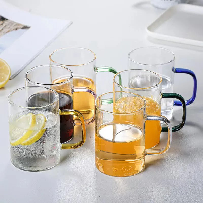 6 Pcs Colour Handle Cups 350ml With Box