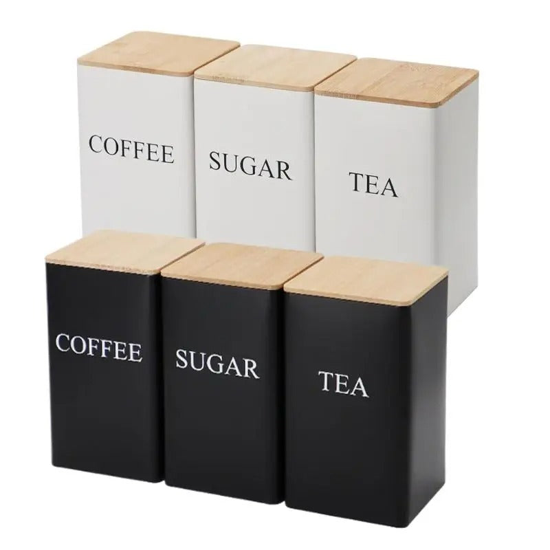 Tea Coffee Sugar Jar Tin Material 3 Pcs