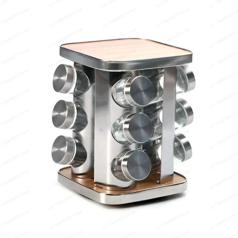 Wooden Stainless Steel Revolving Spice Rack