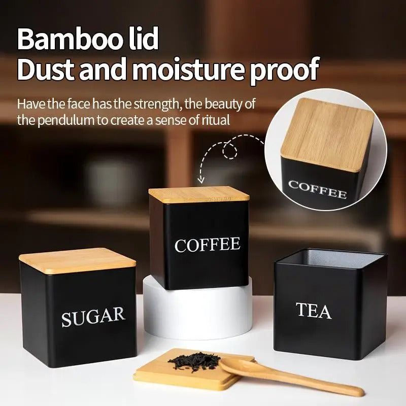 Tea Coffee Sugar Jar Tin Material 3 Pcs