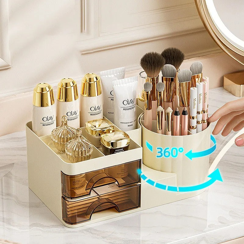 Desktop Cosmetic Organizer With Brush Holder