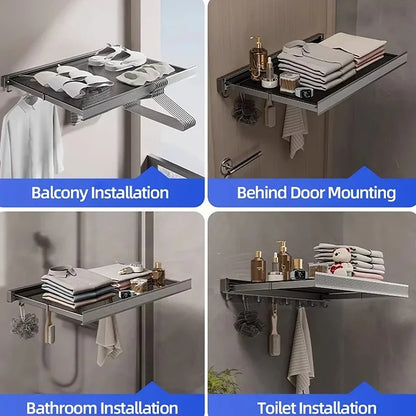 Space-Saving wall Mounted Cloth Drying  Rack With Hook