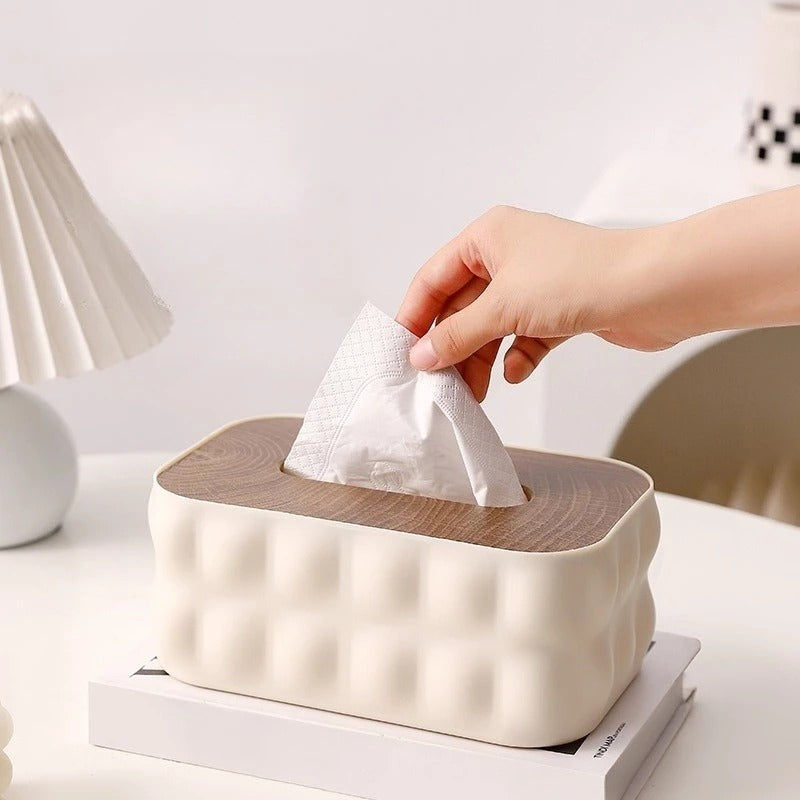 Bubble Tissue Box With Wooden Lid
