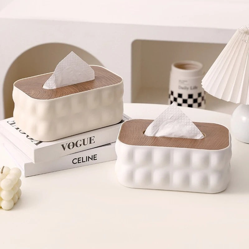 Bubble Tissue Box With Wooden Lid